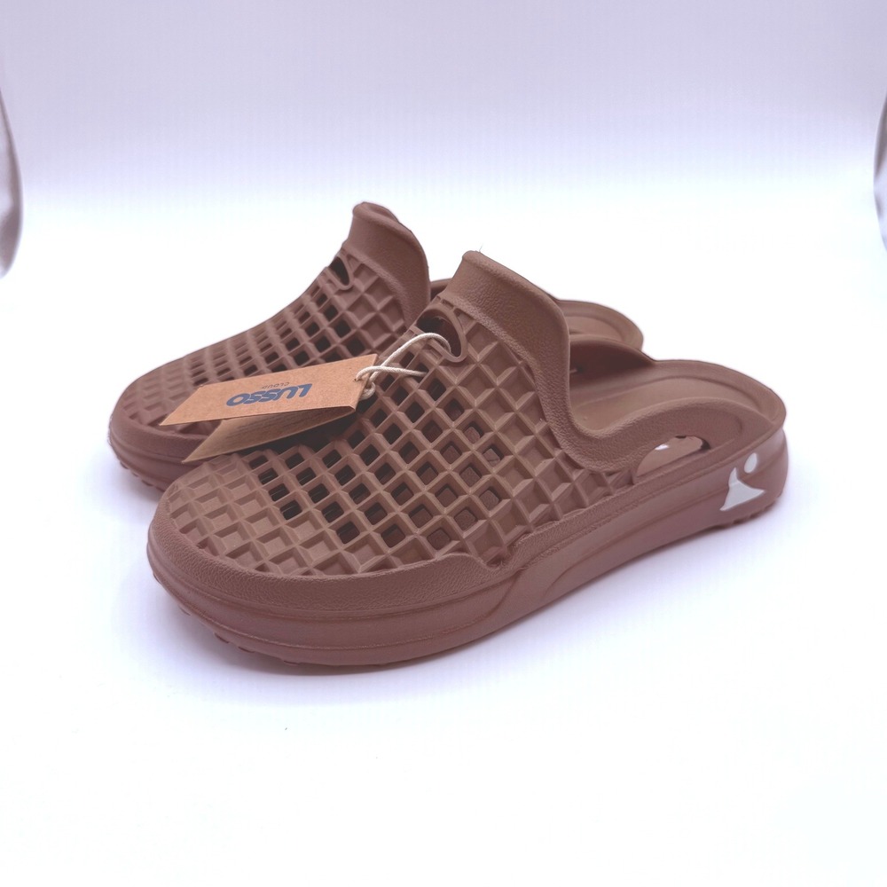 Lusso Cloud Scenario Slide Women 8 Brown Waffle Knit Waterproof Comfort Mule NEW